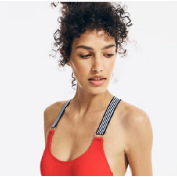 Nautica Lifeguard Cross Back One-Piece Swimsuit Red Classic Retro Size M - Picture 2 of 11